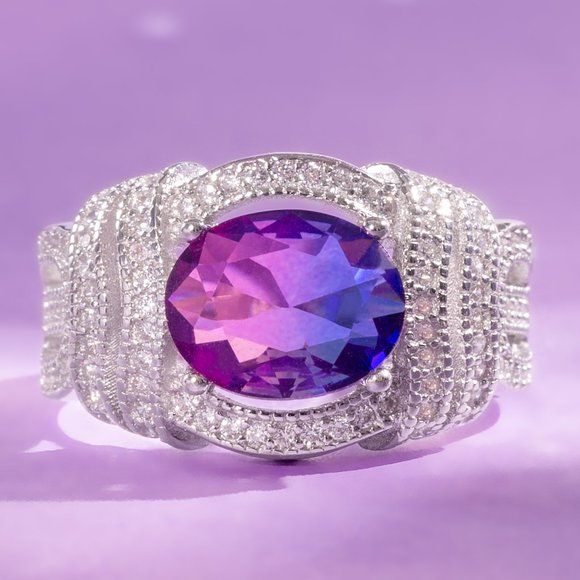 Pink & Purple Oval Gemstone Ring, real 925 Sterling Silver Charmed Aroma - Picture 1 of 12